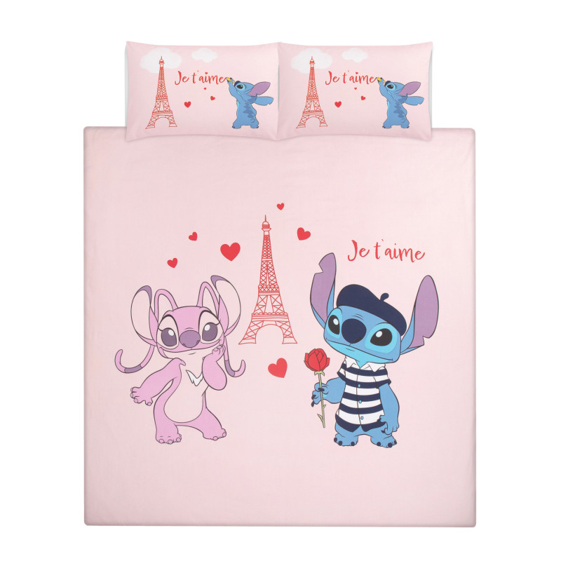 Pink Disney Stitch In Paris Reversible Duvet Set